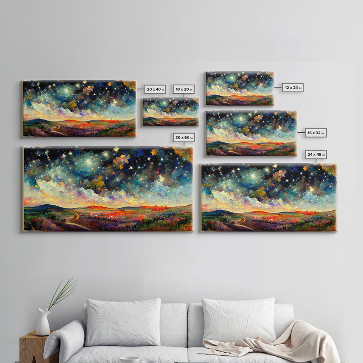 Night Starry Sky Landscape On Canvas Print Colorful Night Sky Painting Nature Painting Living Room Wall Art Spiritual Starry Painting