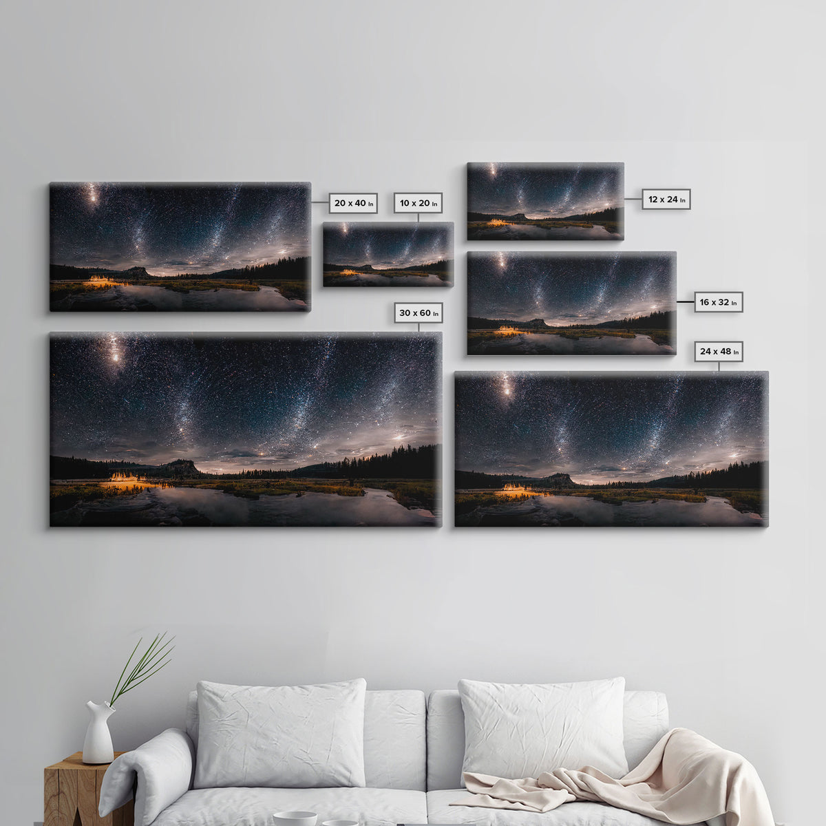 Cool Wall Art Landscape Mountains Nature Painting Prints Minimalist Modern Home Artwork Decoration Night Sky With Stars, Framed Canvas Print