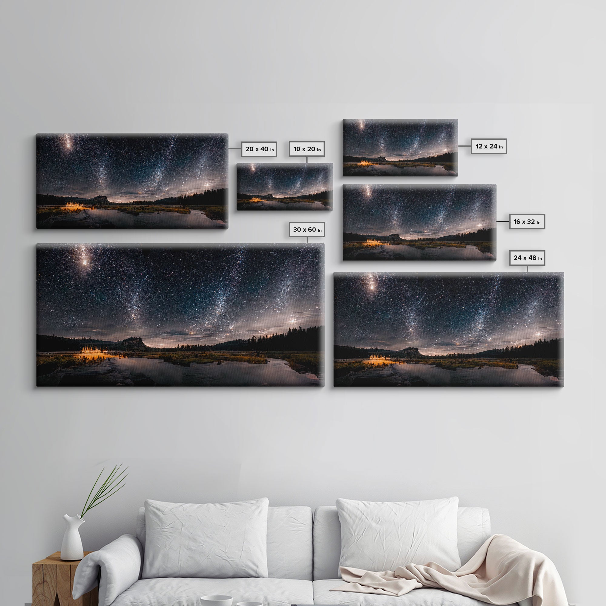 Cool Wall Art Landscape Mountains Nature Painting Prints Minimalist Modern Home Artwork Decoration Night Sky With Stars, Framed Canvas Print