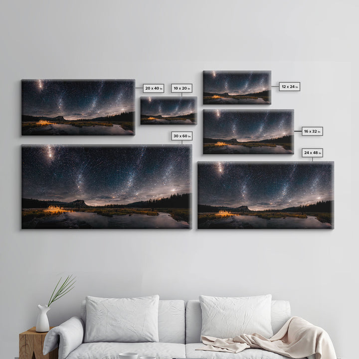 Cool Wall Art Landscape Mountains Nature Painting Prints Minimalist Modern Home Artwork Decoration Night Sky With Stars, Framed Canvas Print