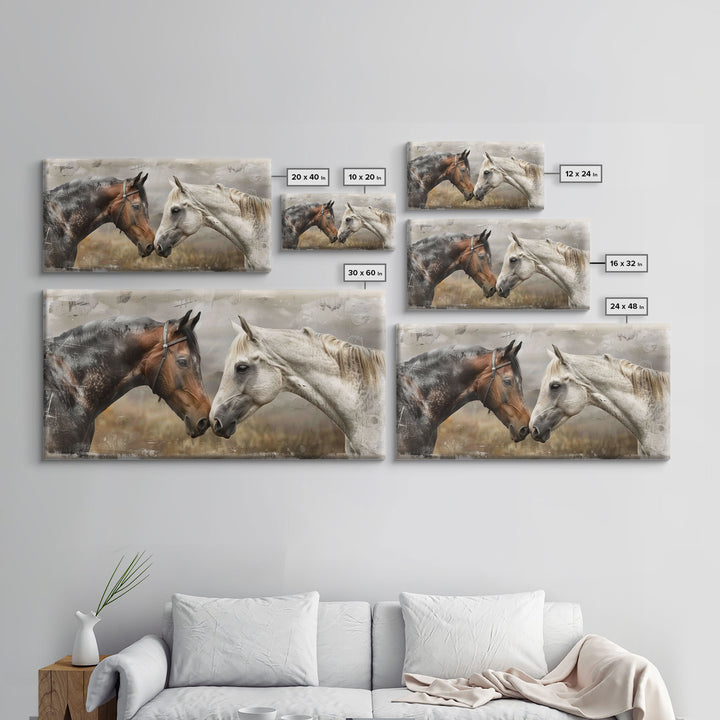 Black and White Horses, Framed Canvas Print for Elegant Living Room Decor, Equine Art for Home and Bedroom Decoration