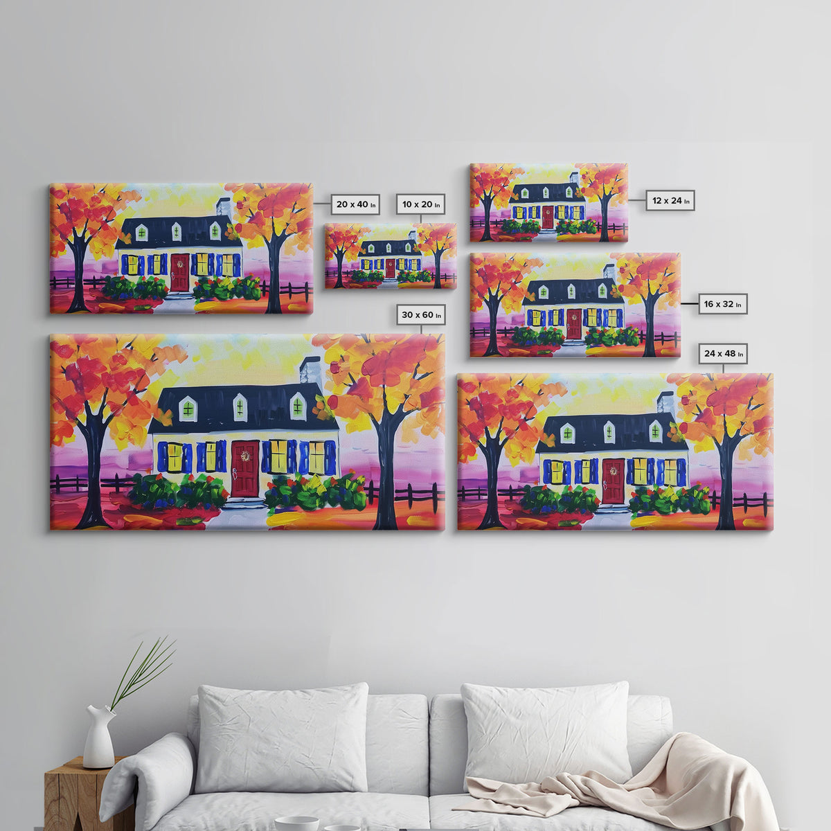 Cozy Cottage in Autumn, Framed Canvas Print, Ideal for Living Room Art, Rustic Home Decor, Charming Bedroom Wall Art