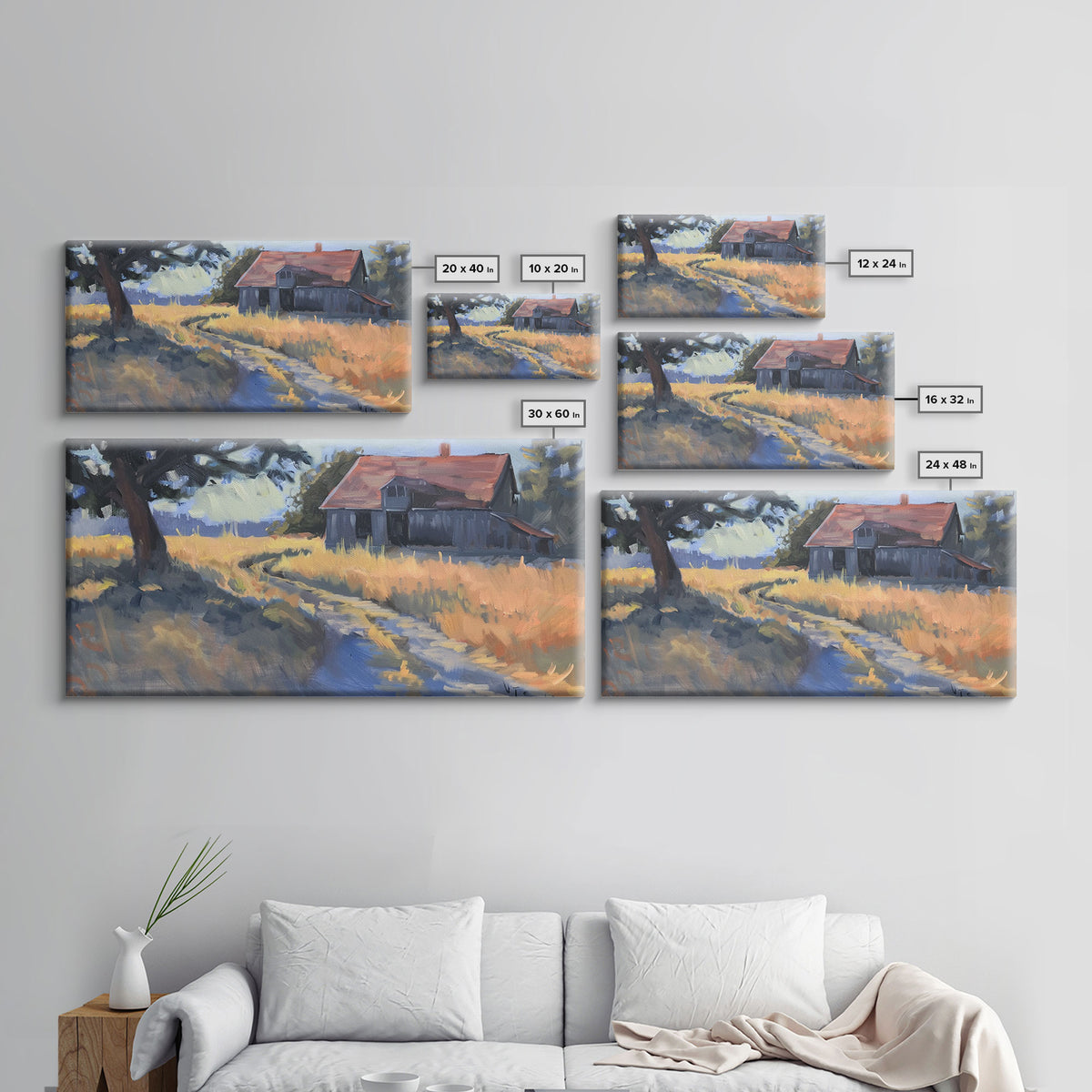 Quaint House on Country Road, Framed Canvas Print, Perfect for Living Room Art, Rustic Home Decor, Serene Bedroom Wall Art