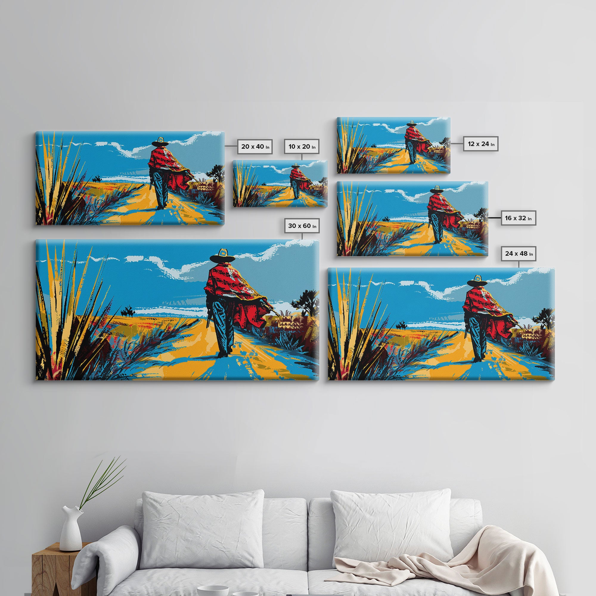 Cowboy Walking Down Desert Road, Perfect Minimalist Art, Framed Canvas Print, Boho Living Room Decor, Western Home Decoration
