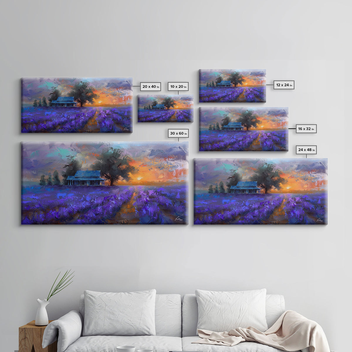 Lavender Field at Dusk, Moody Landscape Art, Framed Canvas Print, Boho Decor, Lavender Art, Rustic Bedroom Decor