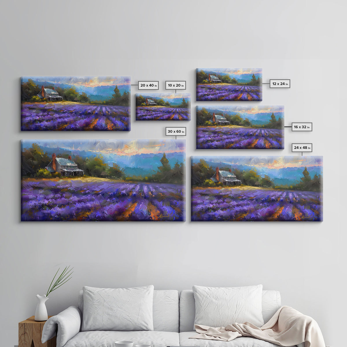 Lavender Field at Twilight, Dreamy Landscape Art, Framed Canvas Print, Boho Bedroom Decor, Purple Art, Rustic Wall Art