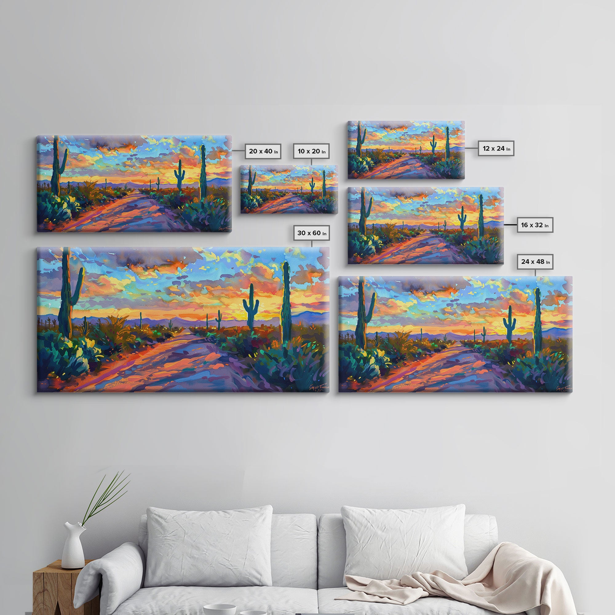 Majestic Desert Sunset Over Mountains, Framed Canvas Print for Bedroom Art, Ideal for Southwestern and Boho Decor