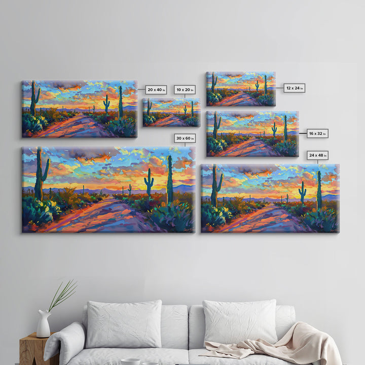 Majestic Desert Sunset Over Mountains, Framed Canvas Print for Bedroom Art, Ideal for Southwestern and Boho Decor