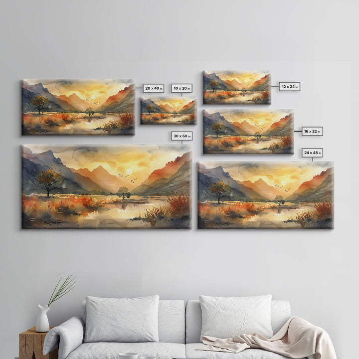 Peaceful Desert Landscape with Autumn Colors, Framed Canvas Print for Living Room Art, Perfect for Boho and Southwestern Decor