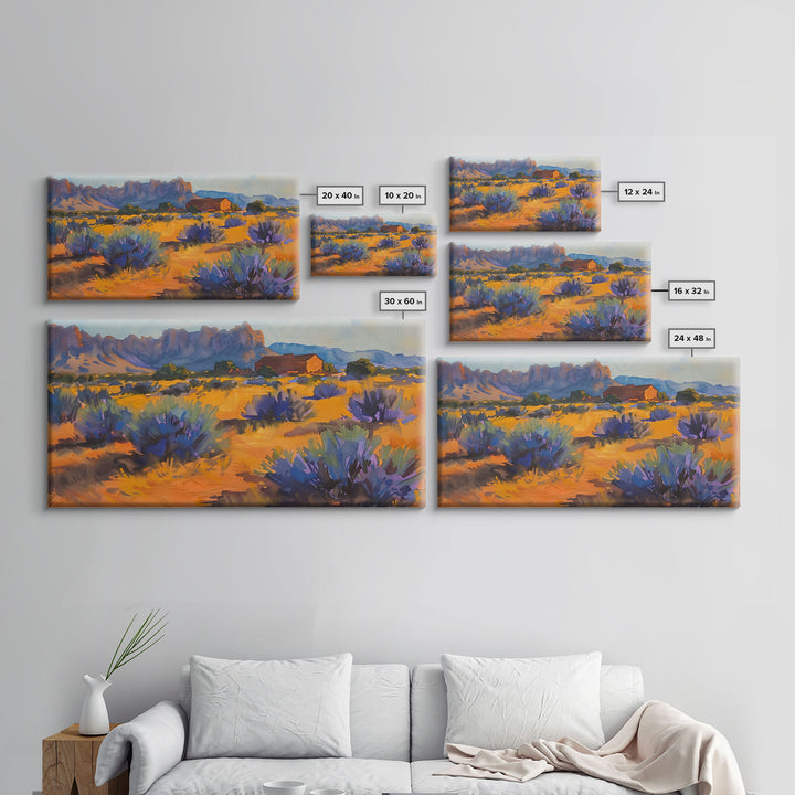 Rustic Barn in Desert Scene, Stunning Wall Art for Bedroom, Framed Canvas Print, Boho Style, Minimalist Home Decoration
