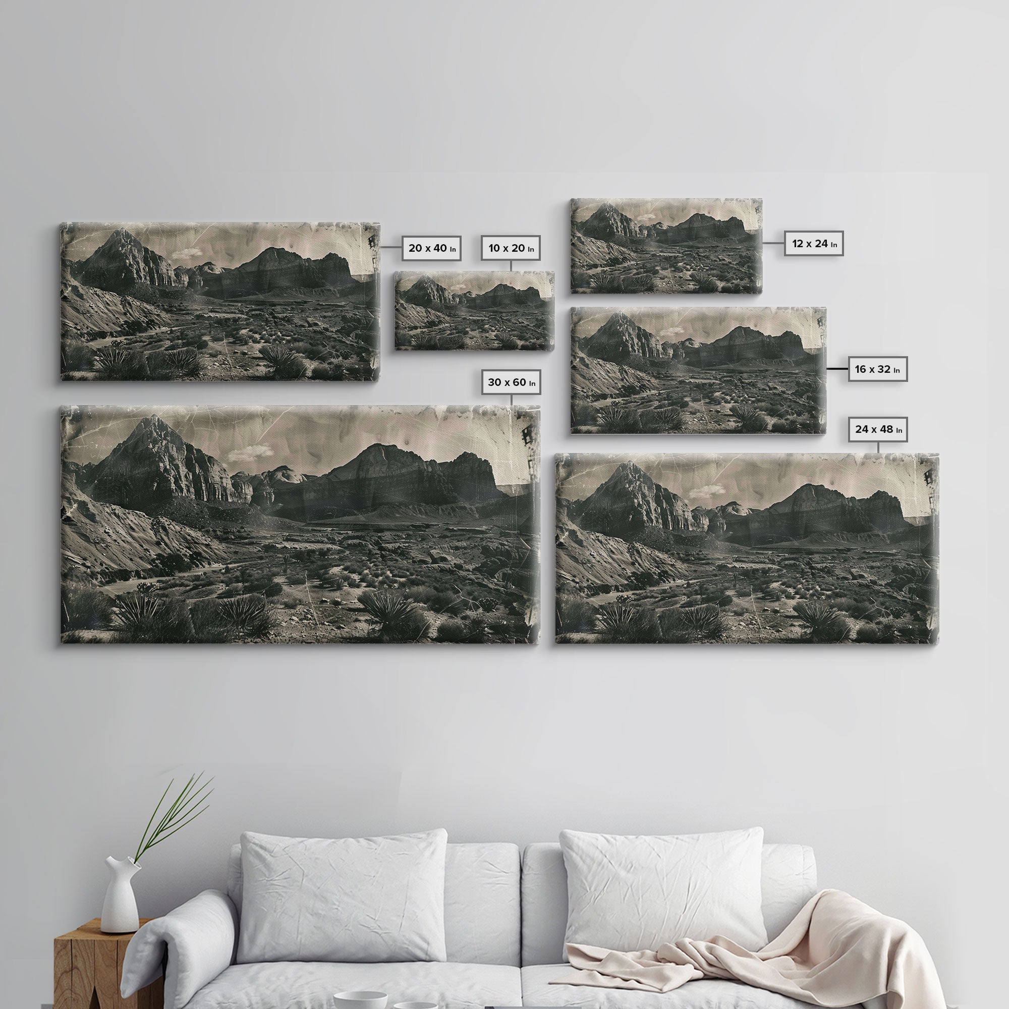Majestic Mountain Range in Vintage Style, Framed Canvas Print for Living Room Decor, Ideal Bedroom Wall Art, Western Landscape