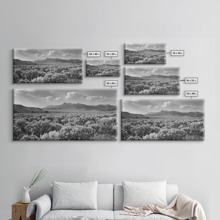 Mountain Range with Rolling Hills and Sagebrush, Framed Canvas Print Farmhouse Living Room Wall Art, Rustic Home Decor, Scenic Landscape Art