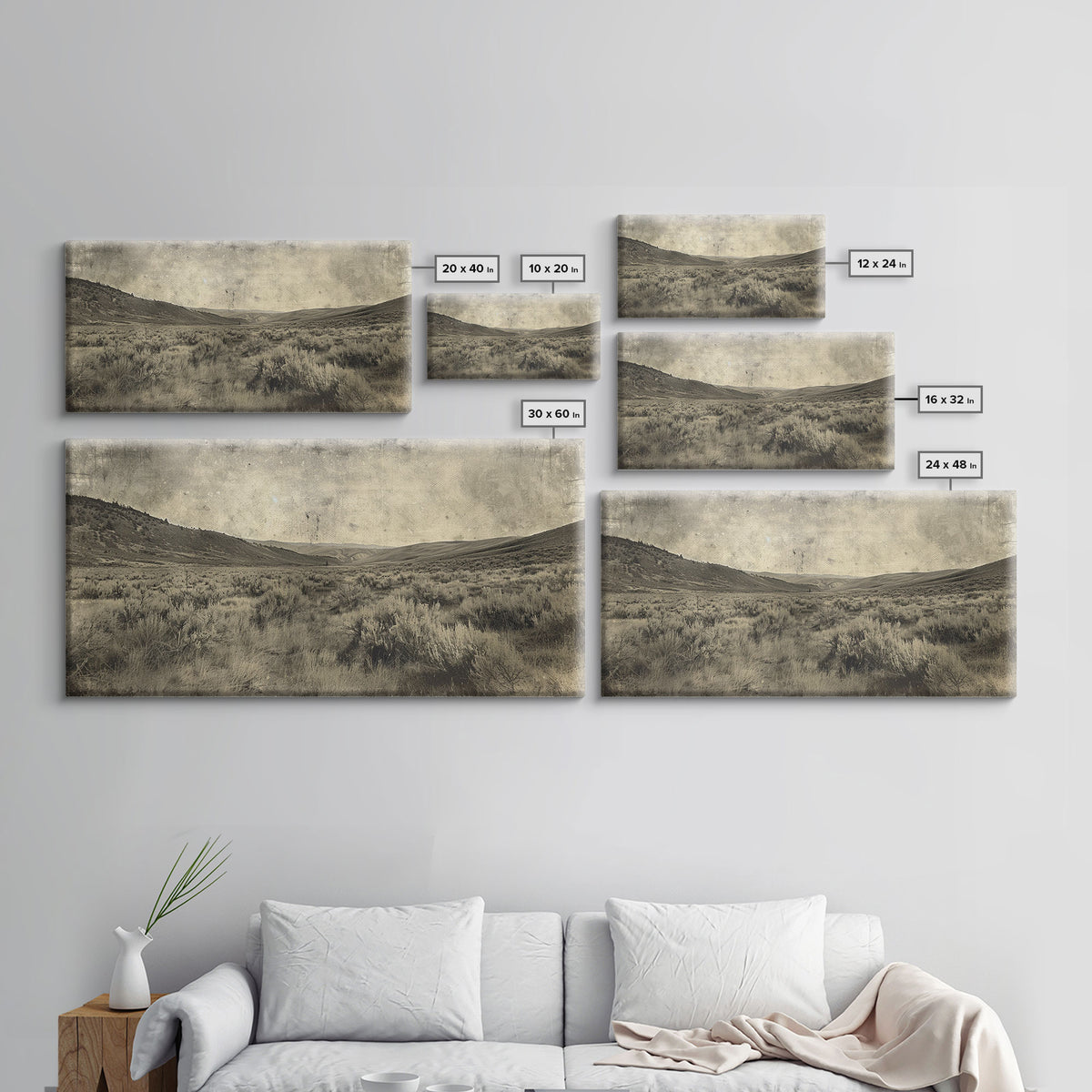 Expansive Desert Landscape with Rolling Hills Framed Canvas Print for Farmhouse Bedroom Wall Art Rustic Home Decoration, Scenic Nature Scene