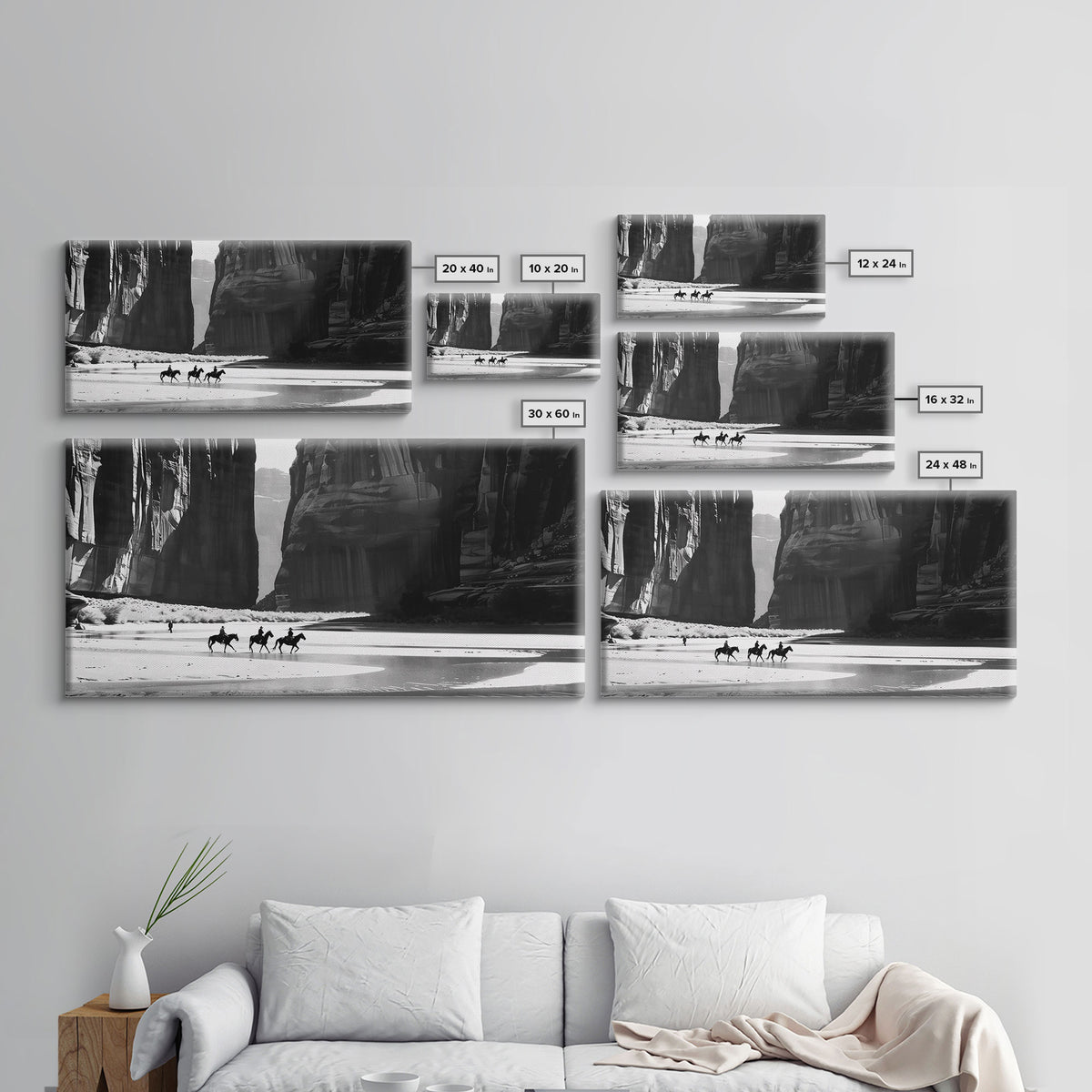 Cowboys Riding in Dusty Canyon, Striking Wall Art for Living Room or Bedroom, Framed Canvas Print, Home Decoration