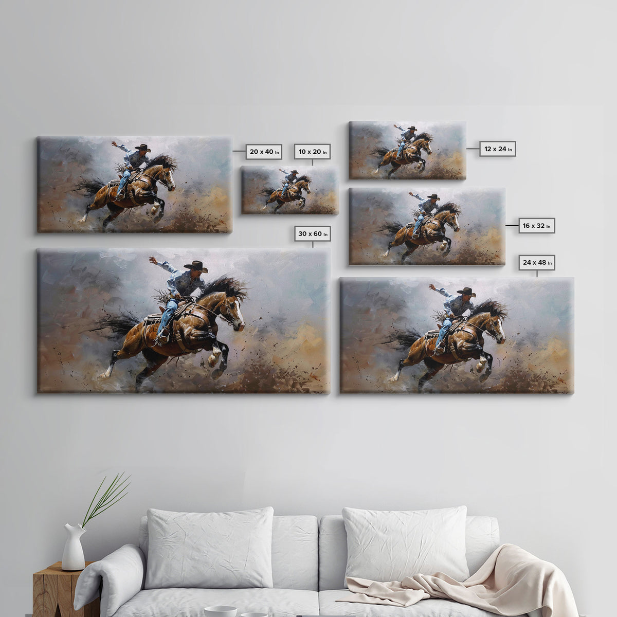 Colorful Rodeo Rider in Action on Framed Canvas Print, Perfect for Rustic Living Room Art, Western Bedroom Decor, Cowboy Wall Art