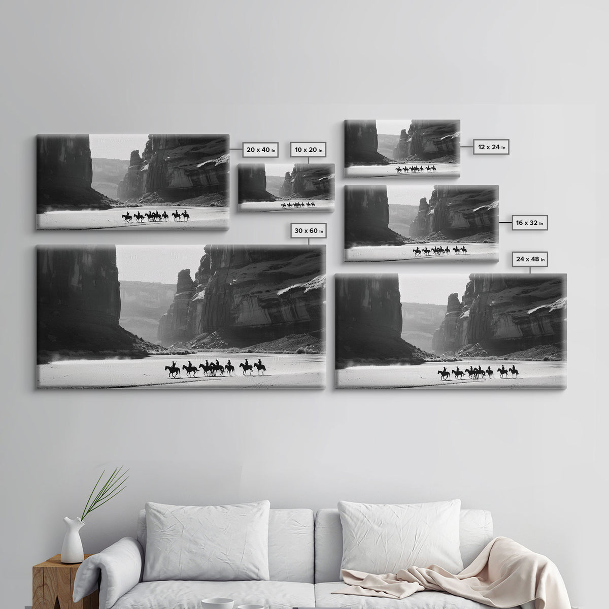 Horse Riders in Monument Valley, Stunning Framed Canvas Print for Living Room Wall Art, Bedroom Decor, Home Decor