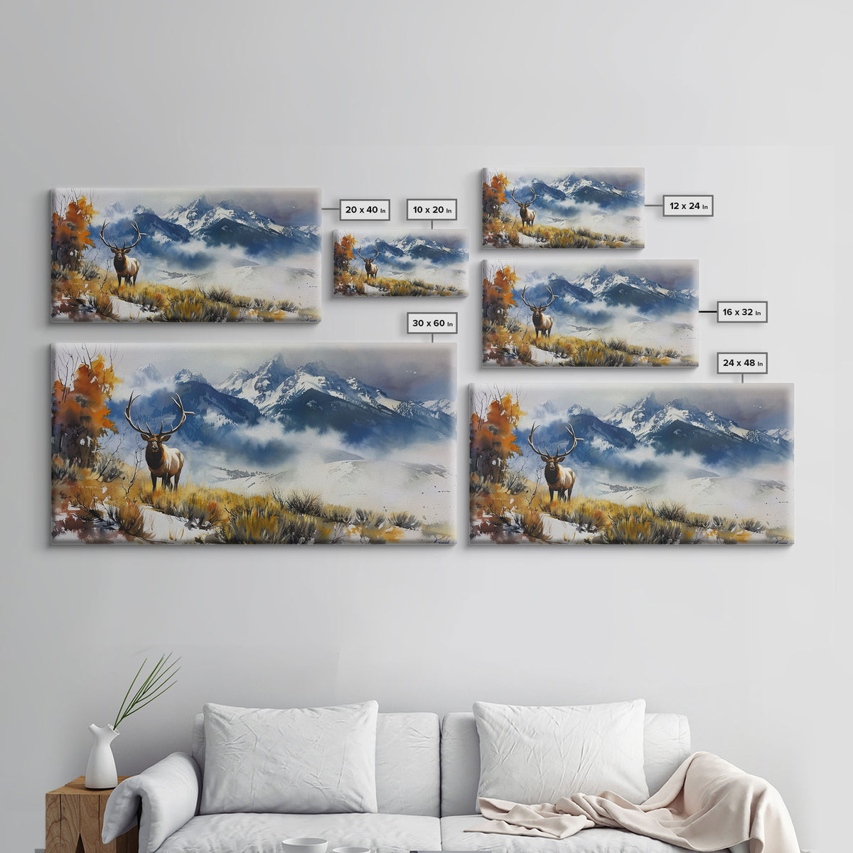 Majestic Elk in Mountain Landscape with Fall Foliage, Stunning Framed Canvas Print, Living Room Art, Rustic Bedroom Decor, Wall Art