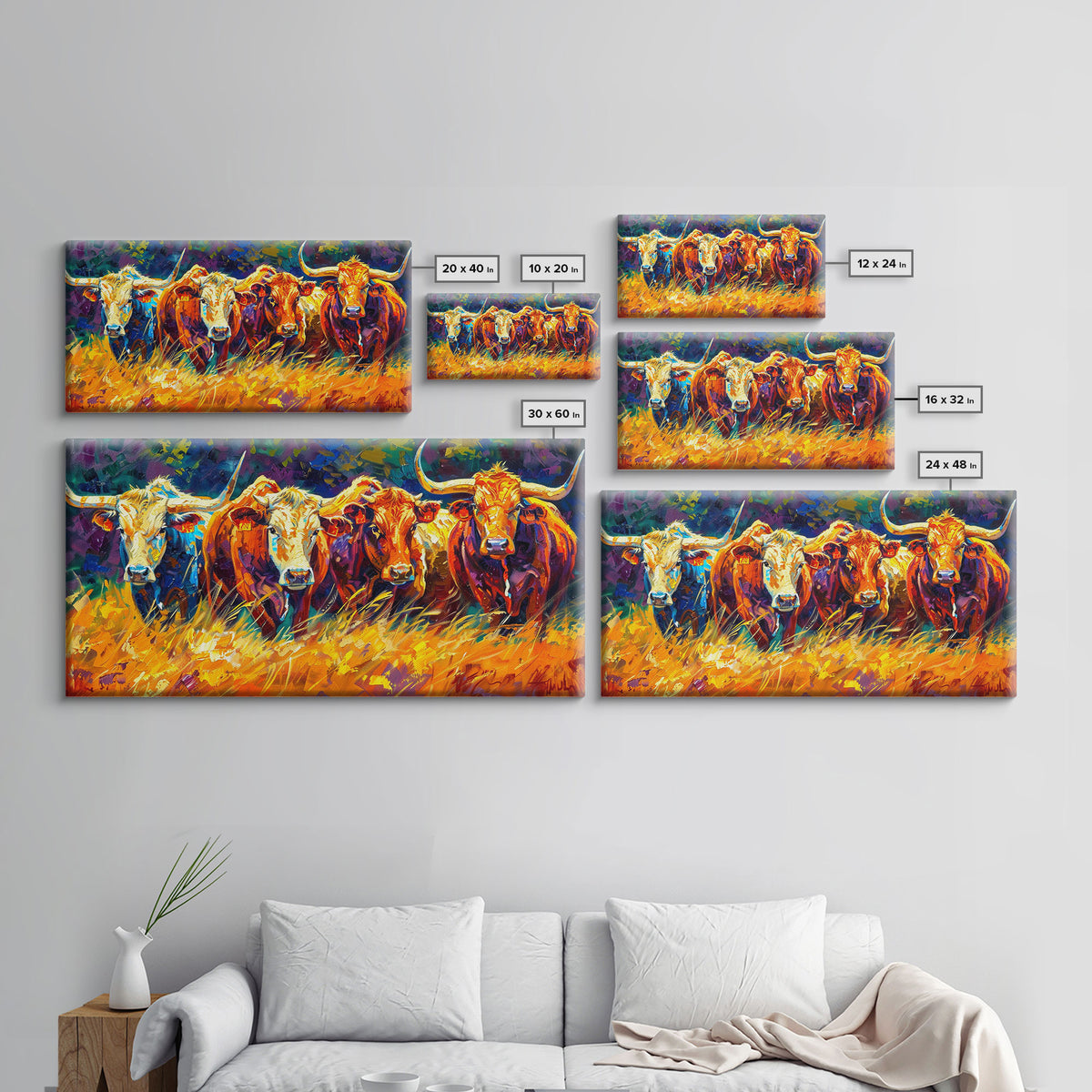 Bold and Colorful Bull Portrait, Perfect for Living Room Art, Framed Canvas Print, Bedroom Decor, Home Decoration, Vibrant Animal Art