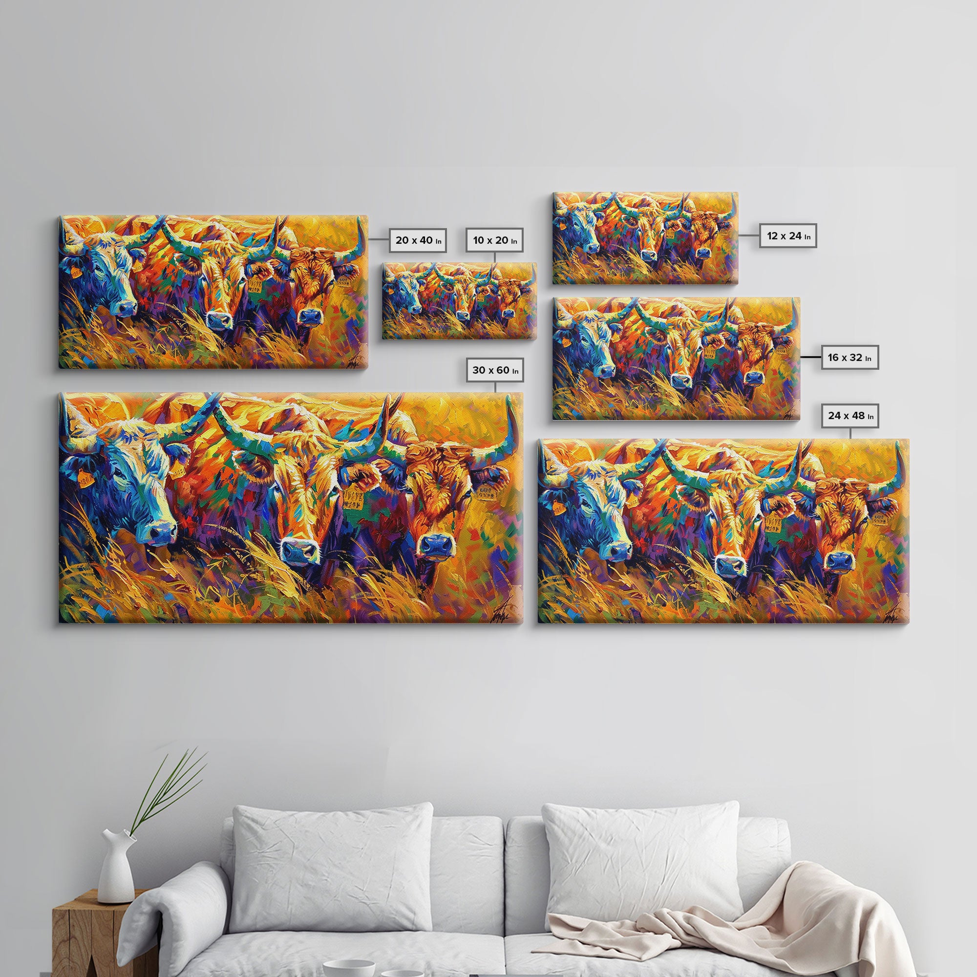 Expressive Cattle in Bright Colors, Ideal for Living Room Art, Framed Canvas Print, Bedroom Decor, Home Decoration, Unique Farmhouse Decor