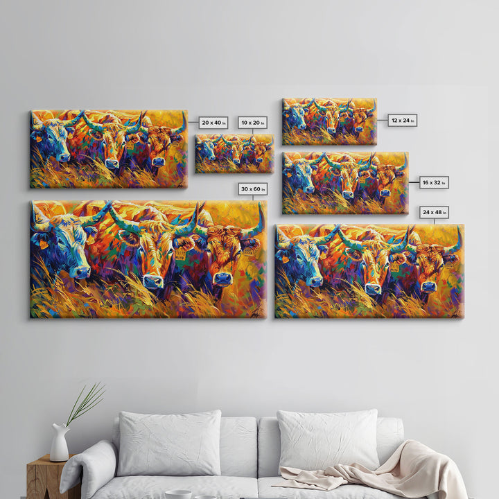 Expressive Cattle in Bright Colors, Ideal for Living Room Art, Framed Canvas Print, Bedroom Decor, Home Decoration, Unique Farmhouse Decor