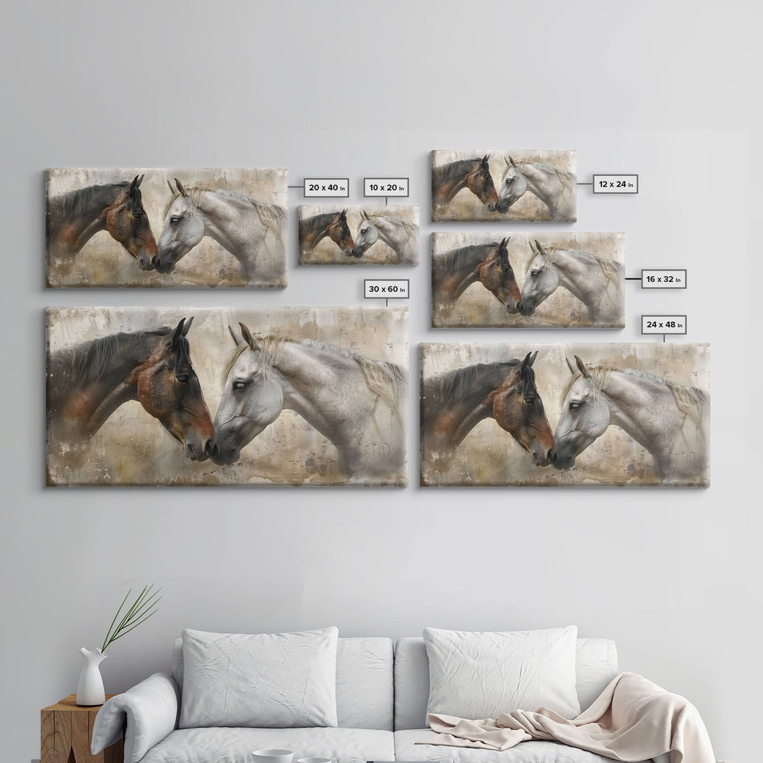 Spotted and Dark Horses, Framed Canvas Print for Rustic Living Room Decor, Equine Art for Home and Bedroom Decoration