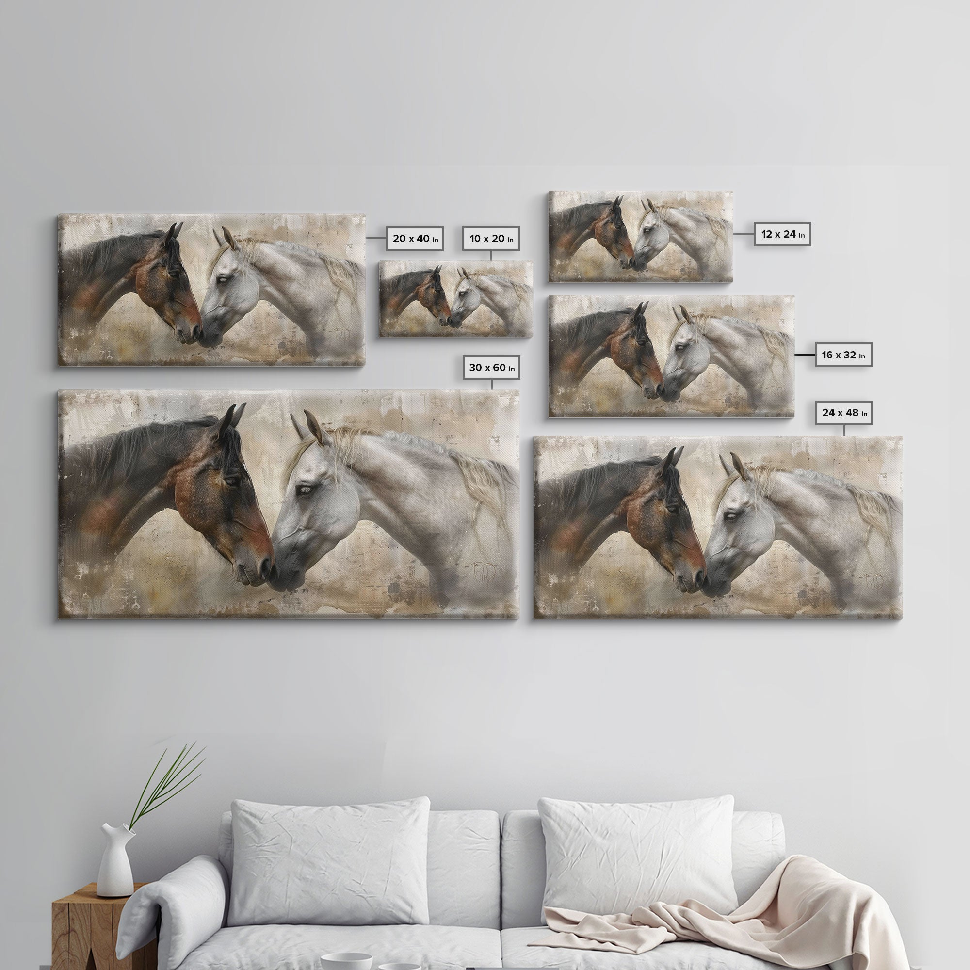 Spotted and Dark Horses, Framed Canvas Print for Rustic Living Room Decor, Equine Art for Home and Bedroom Decoration