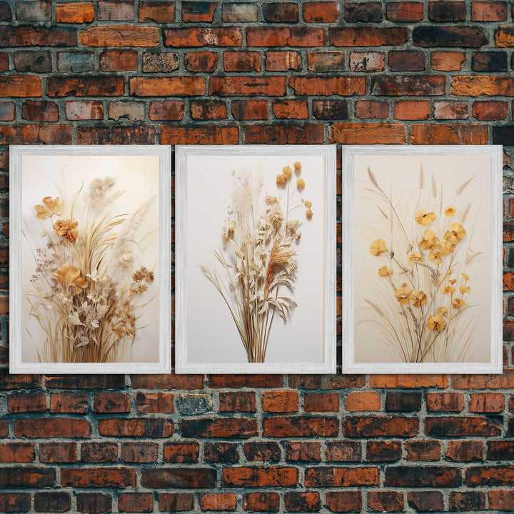 Framed Canvas Wall Art Set of 3, Modern Farmhouse Decor, Botanical Prints, Neutral Colors, Minimalist Art, Boho Home Decor