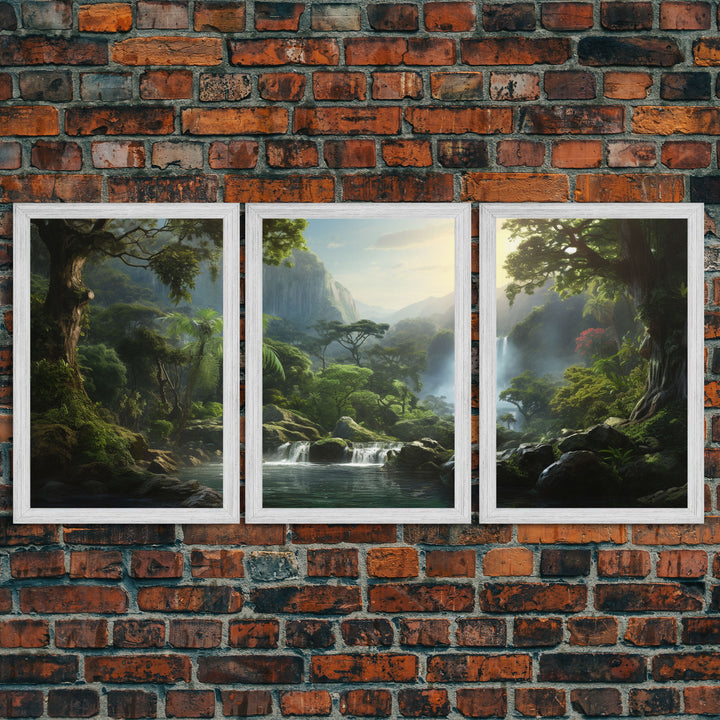 Framed Canvas Wall Art Set of 3 Green Tropical Jungle Floral Botanical Watercolor Painting Prints Modern Art Emerald Green Wall Decor