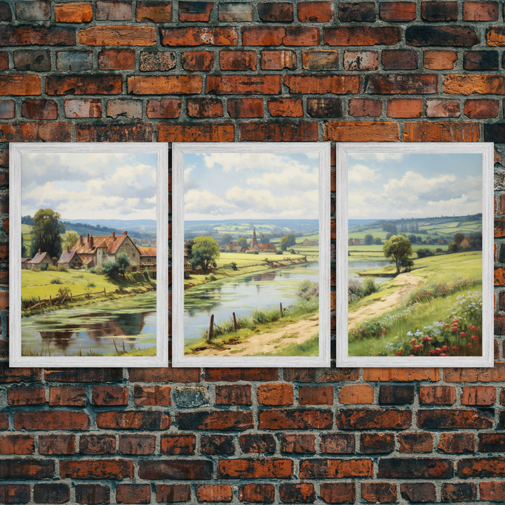 French Country Landscape Gallery Wall Art Set | Vintage Living Room Decor | Collection of 3 | French Countryside | Farmhouse Decor