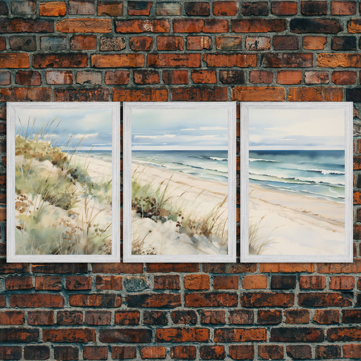 Abstract Coastal Painting Canvas Print Wall Art Vintage Beach Print Girly Apartment Decor Seascape Print, 3 Piece Wall Art, Boho Decor