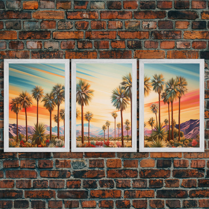 Retro Vibes, Arizona Desert Sunset, Framed Canvas Prints, 3 Piece Wall Art, Arizona Desert, Vintage Style Landscape Art, Southwestern Decor