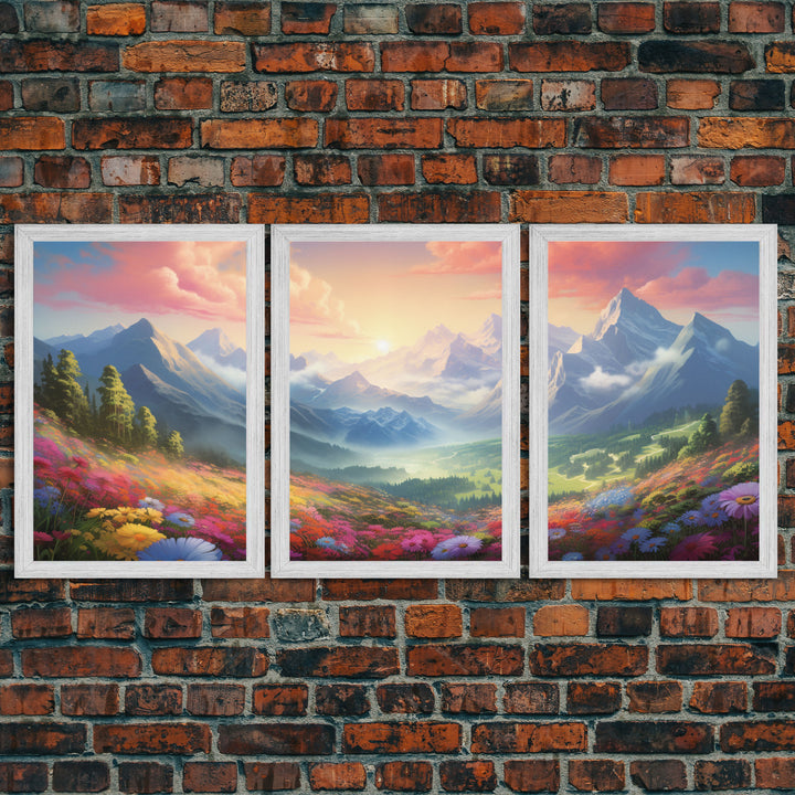 3 Piece Mountain Painting Set, Original Art, Framed Canvas Prints, Colorful Wall Art, Landscape Paintings, Living Room Decor, Wall Hanging
