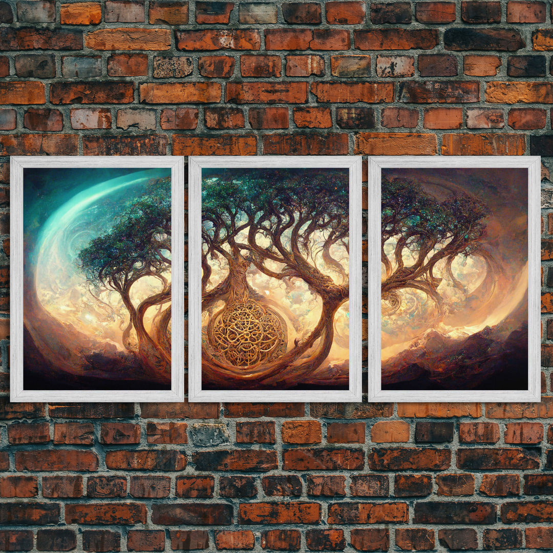 Yggdrasil Tree of Life, Nordic Viking Fantasy Art, Ready To Hang Canvas Print, Cool Living Room Wall Art Decor