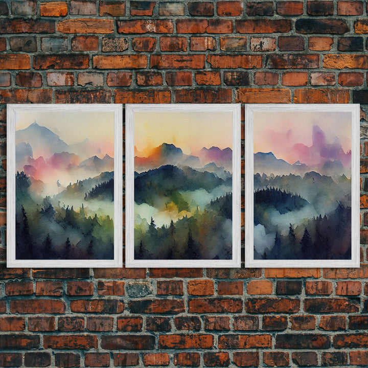Dramatic Watercolor Sunset Landscape Abstract, Landscape Art, 3 Piece Canvas Decor, 3 Piece Wall Art, Ready To Hang Canvas Prints
