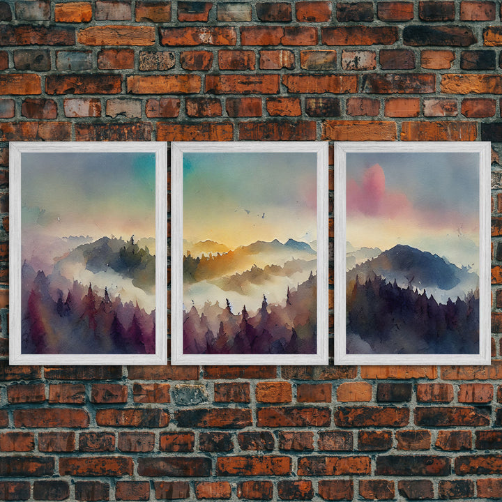 Dramatic Colorful Watercolor Sunset Landscape Abstract, Landscape Art, 3 Piece Canvas Decor, 3 Piece Wall Art, Ready To Hang Canvas Prints