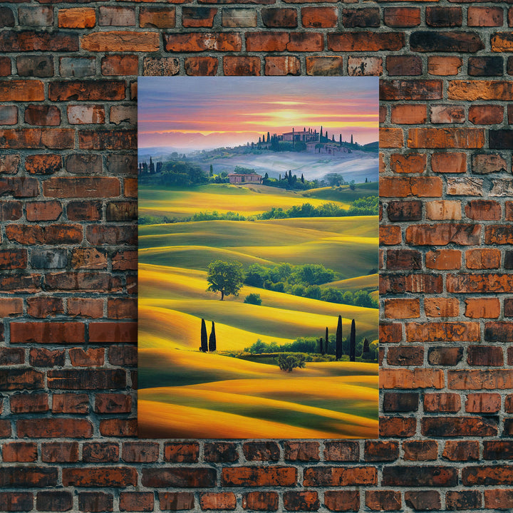 Italian Countryside at Sunset, Italy Art, Framed Canvas Print, Ready To Hang Framed Wall Art, Living Room Wall Hanging