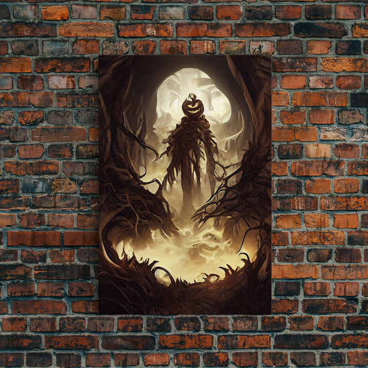 Haunted Scarecrow, Spooky Halloween Art, Framed Canvas Print, Ready To Hang Framed Wall Art, Living Room Wall Hanging