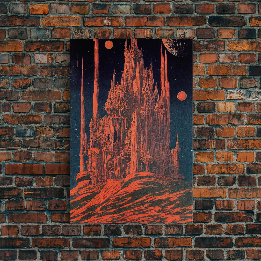 Gothic Red Eerie Castle Fine Art Print, Wall Poster, Wall Art Print