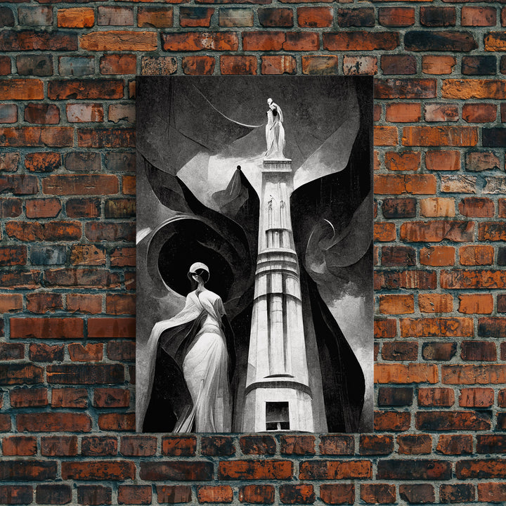 Vintage Style Art Deco Statue Study, Framed Canvas Print, Retro Style Wall Art, 1920s - 1930s style Art