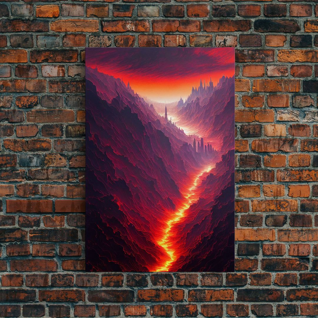 Lava Flow, Depths of Hades Art, Framed Canvas Print, Ready To Hang Framed Wall Art, Living Room Wall Hanging