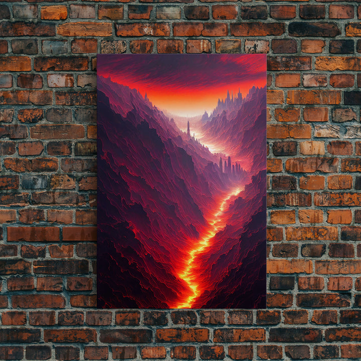 Lava Flow, Depths of Hades Art, Framed Canvas Print, Ready To Hang Framed Wall Art, Living Room Wall Hanging