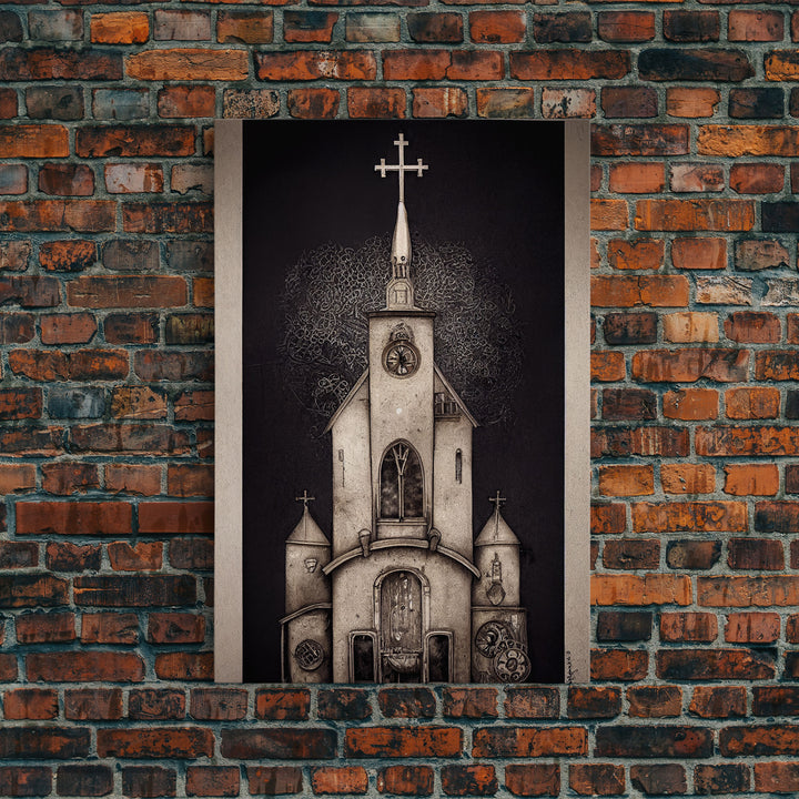 Gothic Church, Framed Canvas Print, Ready To Hang Framed Wall Art, Living Room Decor