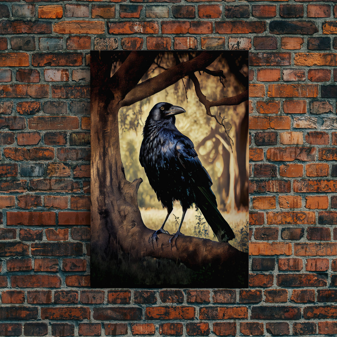 Portrait of a raven, cool crow art, framed canvas print