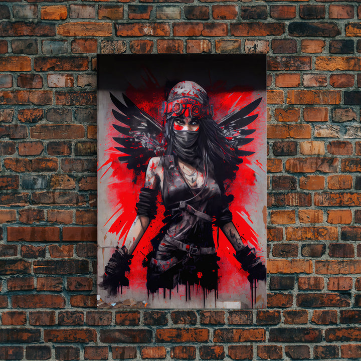 Graffiti angel art, framed canvas print, urban art