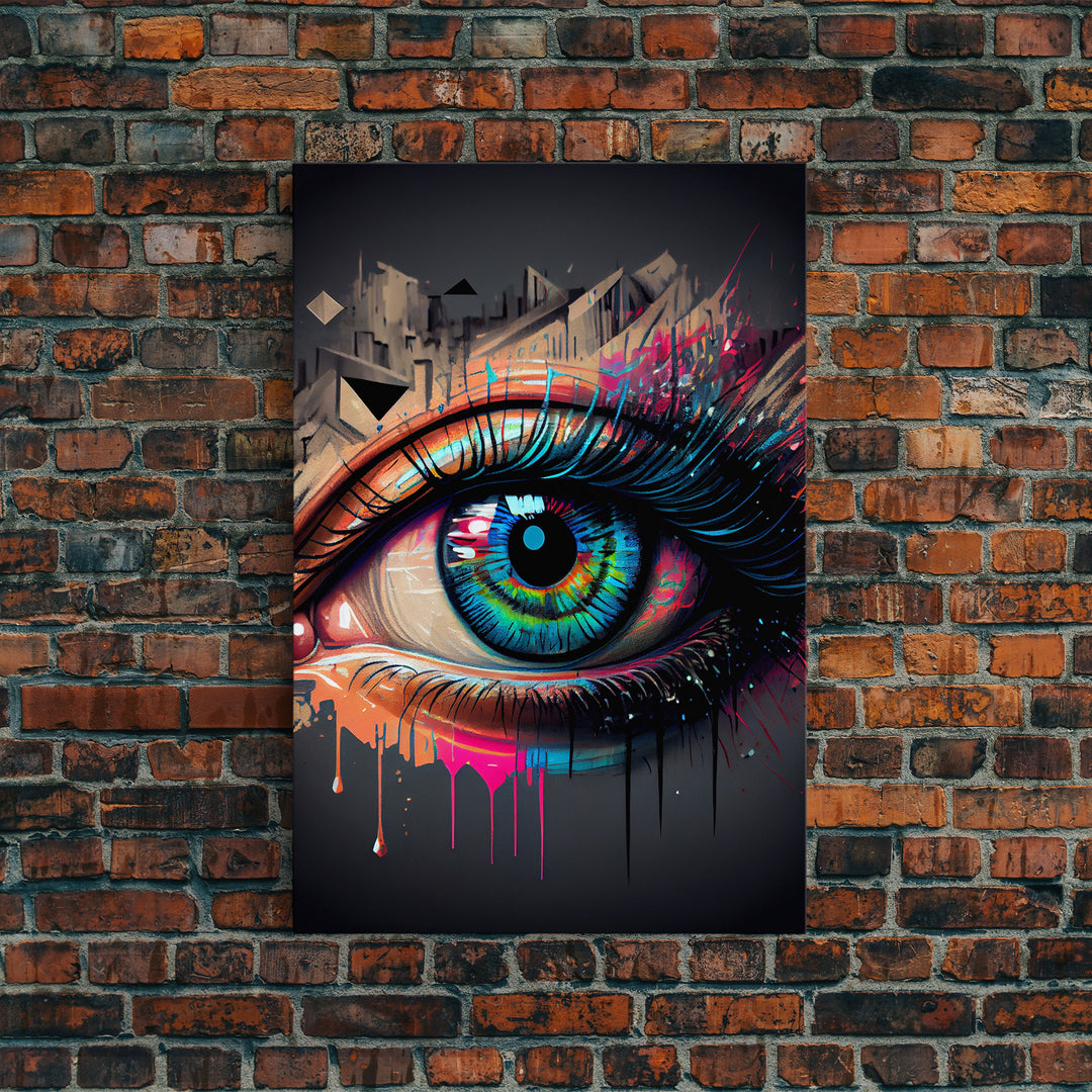 Vibrant Graffiti Style Eye Wall Art Canvas Print - Street Art Inspired Graphic Illustration Artwork