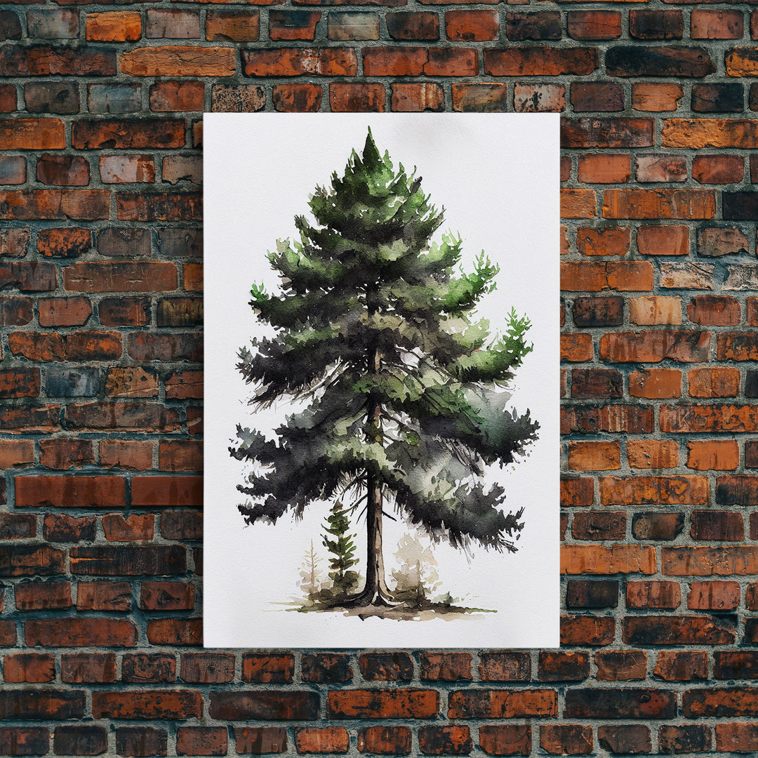 Pine Tree Watercolor Wall Art Canvas Print - Vibrant Colorful Nature Scene Artwork, lakehouse art