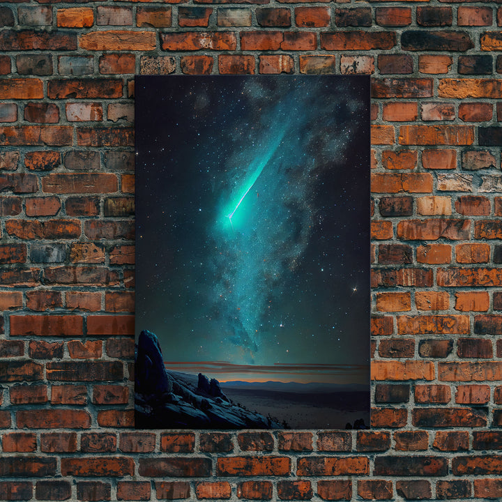 Shooting Star over an Arizona desert landscape, framed canvas print, milky way galaxy starry night sky art