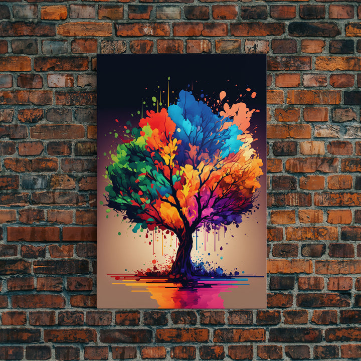 Abstract Tree Watercolor Canvas Print, Splatter Art, Blooming Colorful Tree On Canvas, Original Plant Floral Artwork, Landscape Bohemian Art