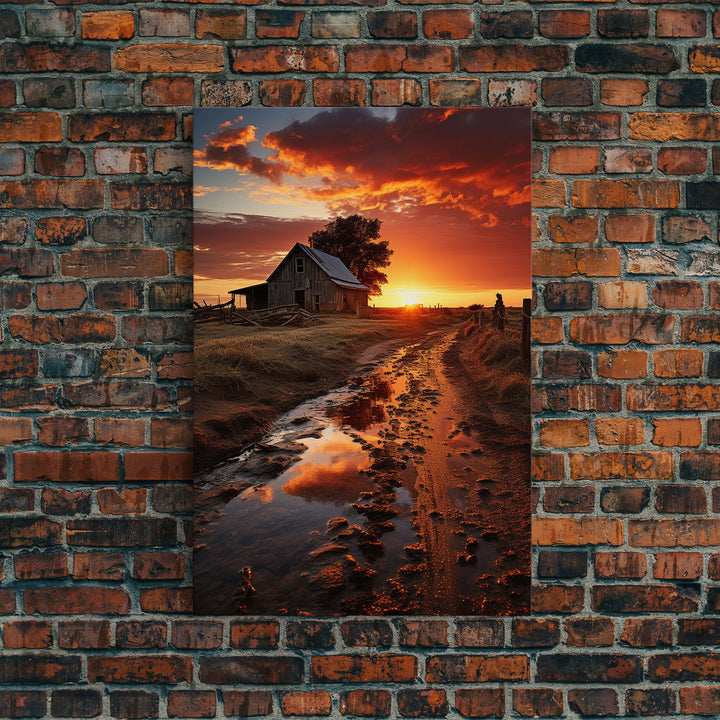 Storm Rolling In Over Country Roads at Sunset, Cottagecore Art, Framed Canvas, Poster Print, Wall Art, Primitive Wall Art, Redneck Art