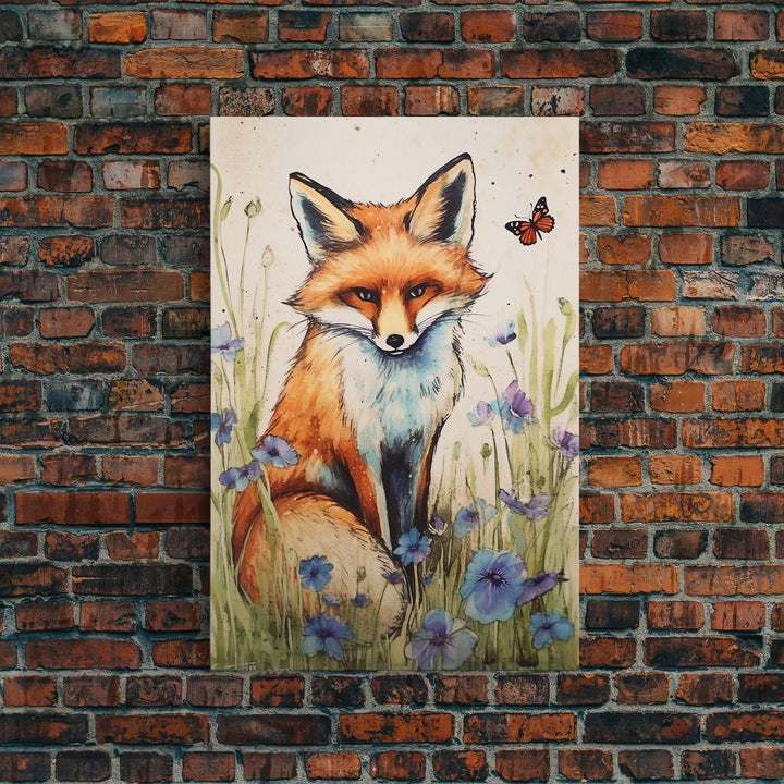 Red Fox Wall Art, 24" x 36" Wall Art, Woodland Spring Decor, Canvas Wall Hanging, Rustic Farmhouse Decor, Modern Farmhouse Art